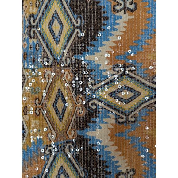 Chico's Women's Y2K Western Sequin Scoop Neck Tank Top Shirt Brown Size 0 XS - Picture 3 of 9